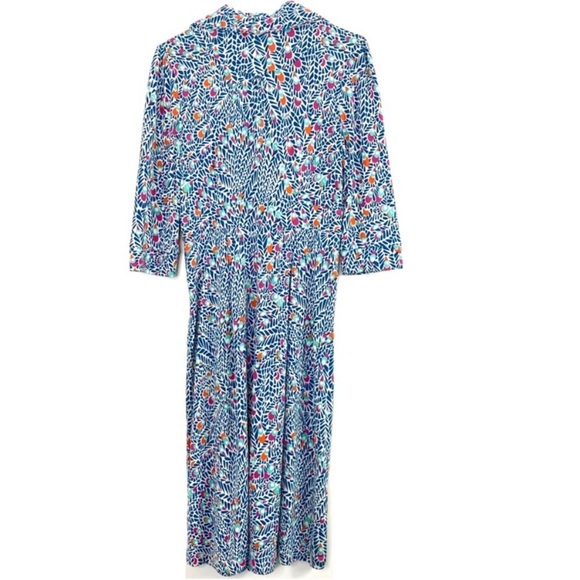 LILLY Pulitzer Feather Monogram Print Silk Stretch Flare Dress Teal Blue Size 4 - Picture 4 of 8